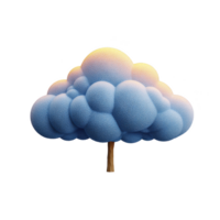 Whimsical, fluffy tree with cloud like canopy in soft blue and hints of yellow, creating dreamy, surreal atmosphere. tree trunk is slender and simple, adding to fantasy feel png