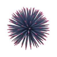 Vibrant, abstract 3D rendering of spiky, spherical shape with gradient of blue to pink hues, resembling sea urchin or modern art sculpture png