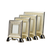 Elegant gold picture frames in varying sizes are displayed in row, showcasing intricate detailing and luxurious finish. These frames are perfect for adding touch of sophistication to any decor png