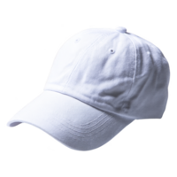 Plain white baseball cap is shown in image, featuring curved brim and adjustable strap. cap is made of cotton fabric, offering casual and versatile style suitable for various occasions png