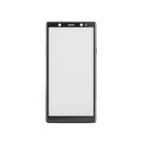 Sleek black smartphone with large blank screen, isolated on transparency background. device features modern design, suitable for various digital applications and communication needs png