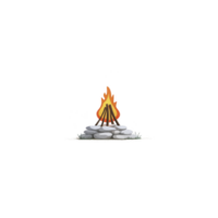 Small campfire burns brightly, surrounded by circle of gray stones on patch of grass. flames flicker upwards, creating warm and inviting atmosphere, perfect for outdoor gatherings png