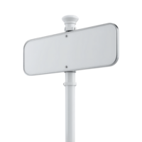 Blank white street sign mounted on pole, isolated on transparency background, ready for customization or text addition. sign is rectangular with rounded edges and appears modern and minimalistic png