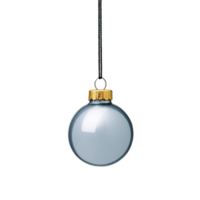 Shiny blue Christmas ornament with gold cap hangs from string, reflecting light. simple and elegant design evokes festive and joyful holiday spirit png