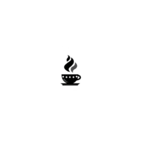 Steaming cup of coffee icon with minimalist design, featuring simple cup and saucer with steam rising above. black and white illustration conveys warmth and comfort png