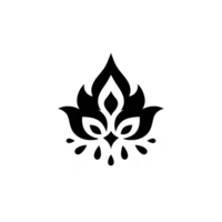 Black lotus flower design with symmetrical pattern and decorative elements, symbolizing elegance and tranquility. design features petals and droplets, creating harmonious and balanced look png