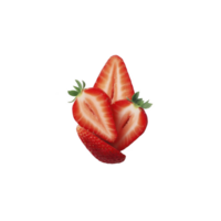 Freshly sliced strawberries arranged in creative pattern, showcasing their vibrant red color and juicy texture. green leaves add touch of contrast, enhancing visual appeal png