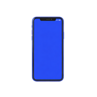 Smartphone with blue screen is displayed against transparency background, showcasing modern design with notch at top. device appears sleek and minimalistic png