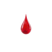 Single red blood drop isolated on transparency background, symbolizing health, donation, and medical themes. vibrant color and simplicity convey sense of urgency and importance png