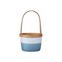 Woven basket with handle features two tone design in white and blue, creating simple yet elegant look. basket is ideal for storage or decorative purposes png