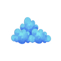 Watercolor illustration of fluffy blue clouds, evoking serene and dreamy atmosphere. soft, rounded shapes and varying shades of blue create calming visual effect png