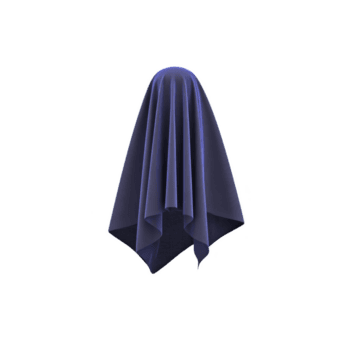 Dark blue, semi transparent fabric draped over invisible object creates mysterious and ghostly appearance. fabric smooth texture and flowing folds add ethereal quality to scene png