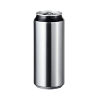 Sleek, tall aluminum can with minimalist design, perfect for beverages like soda or energy drinks. shiny metallic surface reflects light, giving it modern look png