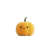 Cute, smiling pumpkin with textured surface and green stem, isolated on transparency background, evokes playful and cheerful autumn vibe png