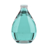 Clear glass bottle filled with sparkling blue liquid, showcasing bubbles and sleek design. bottle is isolated on transparency background, emphasizing its elegant shape and refreshing contents png