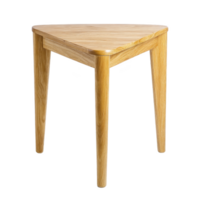Wooden triangular table with smooth finish and three sturdy legs, perfect for modern or minimalist interiors. natural wood grain adds warmth and elegance to any space png