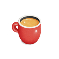 Vibrant red coffee cup filled with steaming hot coffee, showcasing cozy and inviting atmosphere. cup simple design and warm color make it perfect for comforting coffee break png