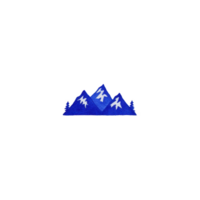 Stylized illustration of blue mountains with white peaks, evoking sense of adventure and tranquility. simple design features three triangular mountain shapes png