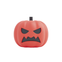 3D illustration of red pumpkin with menacing face, featuring sharp eyes and jagged mouth, perfect for Halloween themes. pumpkin is isolated on transparency background png