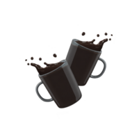 Two black coffee mugs with splashing liquid create dynamic and energetic scene. mugs are tilted towards each other, suggesting celebratory toast png
