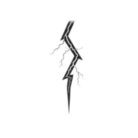 Jagged black lightning bolt with sharp edges and branching lines, set against transparent background, creates striking and dynamic visual png