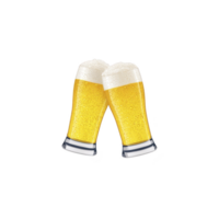 Two frothy beer glasses clinking together, symbolizing celebration and camaraderie. golden liquid with bubbles and foam adds refreshing touch to image png