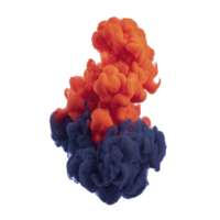 Vibrant orange and blue ink clouds swirl and merge in water, creating dynamic and abstract visual. colors blend seamlessly, forming intricate patterns and textures png