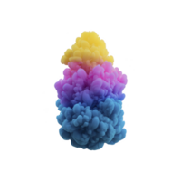 Vibrant cloud of colorful smoke swirls in gradient of yellow, pink, and blue against transparency background, creating mesmerizing and dynamic visual effect png