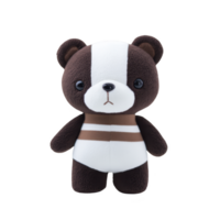 Cute plush bear toy with striped pattern stands upright, featuring soft texture and friendly expression. toy is designed for children and collectors alike png