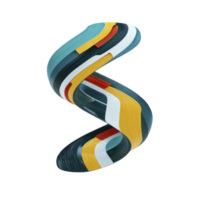 Vibrant, abstract 3D ribbon sculpture with swirling colors of blue, yellow, red, and white, creating dynamic and modern artistic expression png