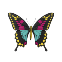 Vibrant butterfly with colorful wings featuring yellow, pink, and blue patterns on transparency background, showcasing nature beauty and diversity png