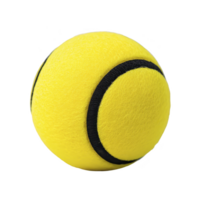 Bright yellow tennis ball with textured surface and black curved line, isolated on transparency background. ball appears new and unused, showcasing its vibrant color and classic design png