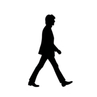 Silhouette of person walking, depicted in side profile against plain background, conveys sense of movement and simplicity. image captures essence of motion in minimalist style png