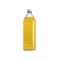 Clear plastic bottle filled with orange liquid, possibly juice, stands against plain background. bottle has screw cap and simple cylindrical shape, emphasizing its contents png