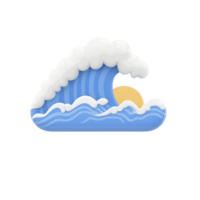 Stylized illustration of blue ocean wave with white crest, capturing yellow sun setting in background. design is simple and vibrant, evoking sense of calm and nature png