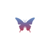 Vibrant butterfly with gradient of blue to pink wings is centered plain background, creating striking and colorful visual. design is simple yet elegant, capturing attention with its smooth color png
