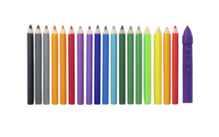 Row of colorful pencils and purple crayon are neatly arranged on transparency background, showcasing vibrant spectrum of colors. image highlights creativity and artistic expression png
