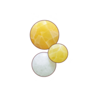 Three circular, colorful stones are arranged against transparency background, showcasing vibrant yellow and soft white hue. stones smooth, polished surfaces reflect light, creating striking visual png