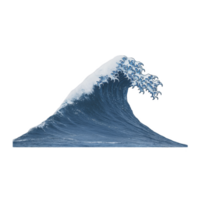 Powerful ocean wave with curling crest, reminiscent of traditional Japanese art, surges forward against clear background, evoking sense of dynamic energy and natural beauty png