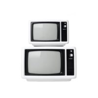 Two vintage televisions with retro design, featuring black and white screens and dials, are stacked. nostalgic style evokes sense of classic technology and history png