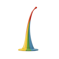 Vibrant splash of colorful paint arcs gracefully upward, blending red, yellow, green, and blue hues in dynamic and artistic display. smooth, glossy texture adds sense of fluidity and motion png