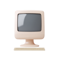 Retro style beige computer with matching keyboard evokes nostalgia. vintage design features boxy monitor and classic aesthetic, reminiscent of early personal computers png