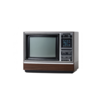 Vintage television set with wood paneled exterior and retro design, featuring small screen and manual controls, evokes nostalgia for classic home entertainment png