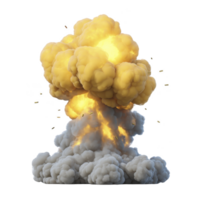 Dramatic explosion with billowing yellow and gray smoke clouds, capturing intense energy and dynamic movement of blast. fiery core adds sense of danger and excitement png