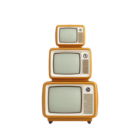 Three vintage televisions are stacked on top of each other, showcasing retro design and nostalgic charm. TVs have classic style with dials and antennas, evoking sense of history png