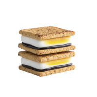Delicious stack of two smores with toasted marshmallows and chocolate between graham crackers, creating classic campfire treat. marshmallows are perfectly golden and inviting png