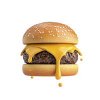 Juicy cheeseburger with sesame seed bun and melted cheese dripping over beef patty, creating mouthwatering and appetizing appearance png