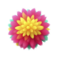 Vibrant, abstract 3D flower with soft, fluffy petals in pink, yellow, and hints of teal, creating dynamic and colorful visual effect png