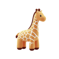 Cute plush giraffe toy with yellow body and white spots, featuring friendly expression. toy is designed for children and is made of soft fabric, perfect for cuddling png