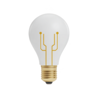 Light bulb with circuit design symbolizes innovation and technology, blending traditional lighting with modern digital concepts. gold circuit pattern adds futuristic touch to classic bulb shape png